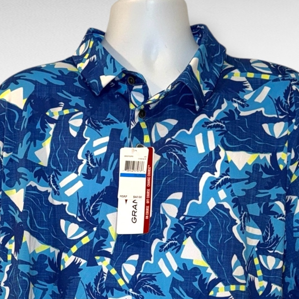 Grand Slam Performance Polo Shirt XL Blue Tropical Print Stretch Golf NWT - Picture 5 of 10